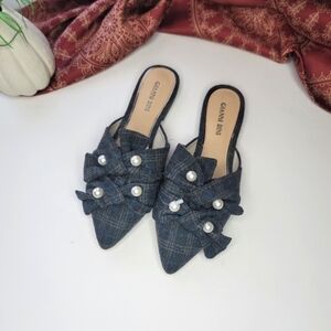Giannni Bini Mules Plaid Pearls Size 6.5